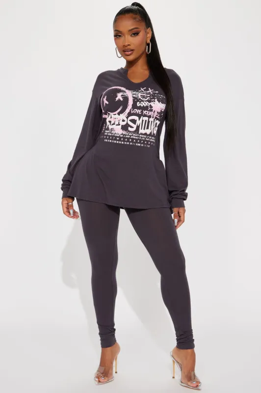 Keep Smiling Pant Set - Charcoal sold by Fashion Nova