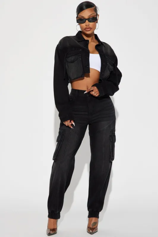 Angel In Disguise Cargo Denim Joggers - Black Wash made by Fashion Nova