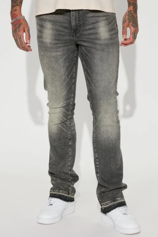 New Start Stacked Skinny Flare Jeans - Grey sold by Fashion Nova