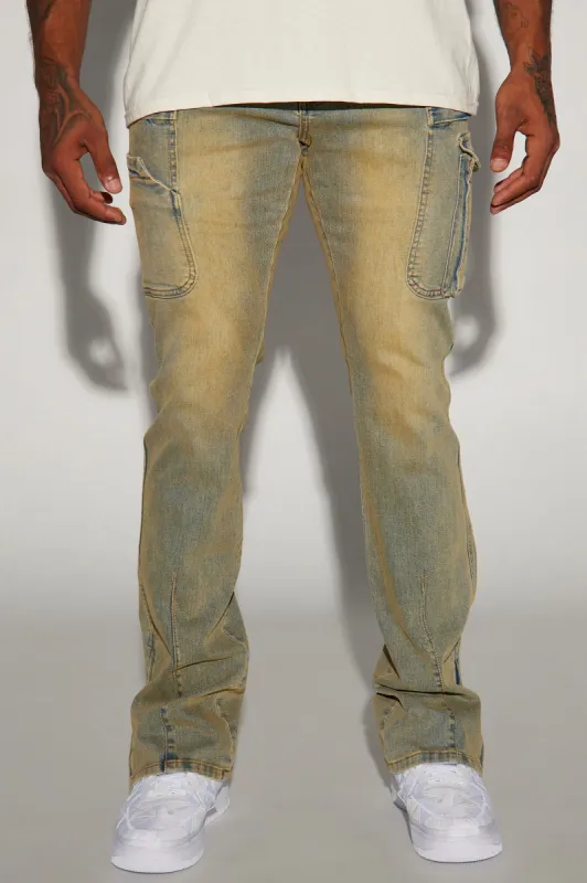 On A Good One Stacked Skinny Flare Jeans - Vintage Blue Wash made by Fashion Nova