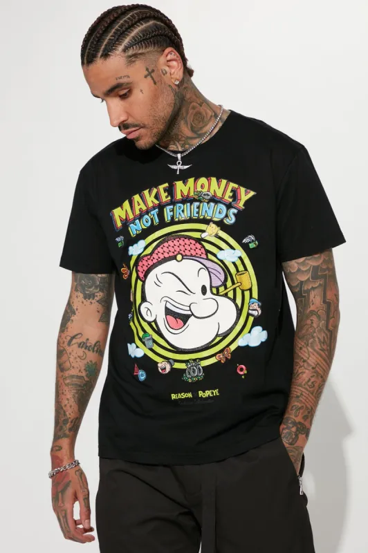 Popeye Make Money Not Friends Short Sleeve Tee - Black sold by Fashion Nova