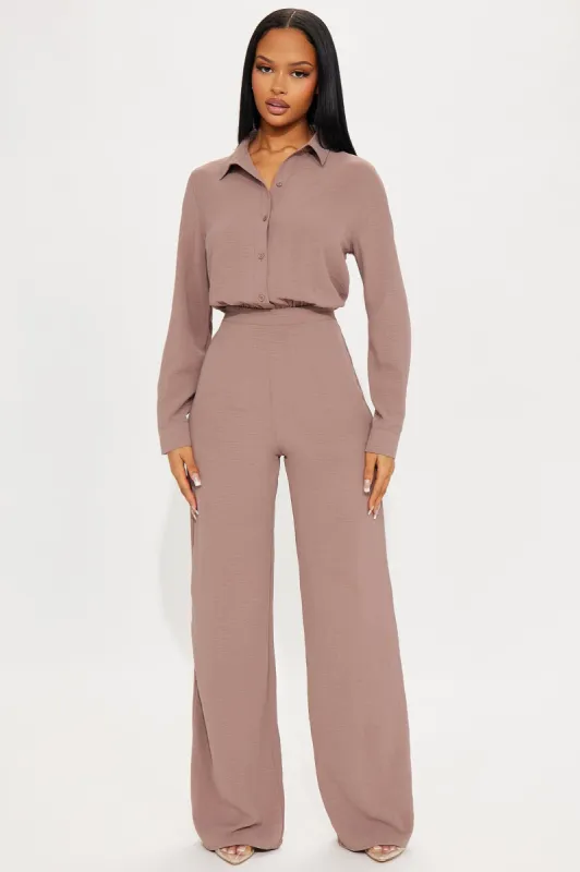 Makenzie Jumpsuit - Mocha sold by Fashion Nova