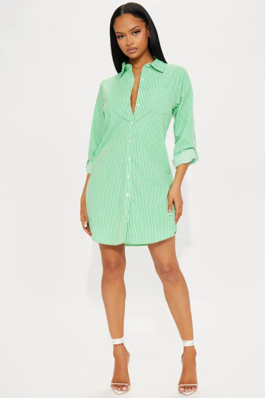Emilia Mini Shirt Dress - Green/combo sold by Fashion Nova