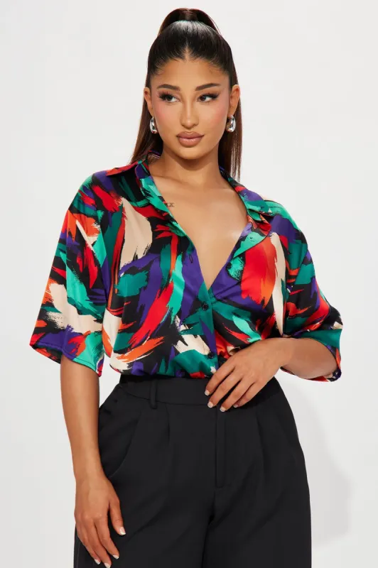 Aruba Satin Shirt - Multi Color sold by Fashion Nova