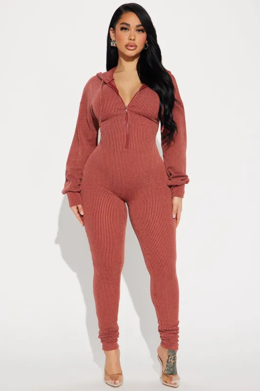 Izara Ribbed Jumpsuit - Rust sold by Fashion Nova