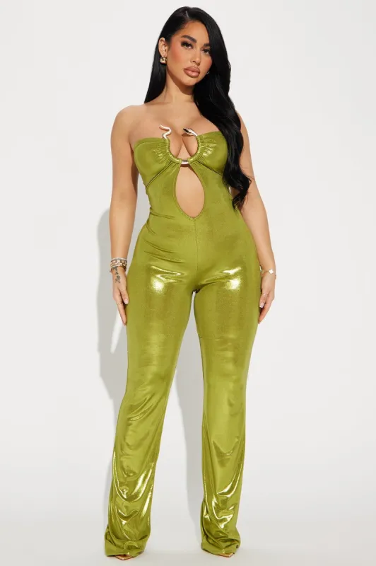 Sneaky Snake Metallic Jumpsuit - Chartreuse sold by Fashion Nova
