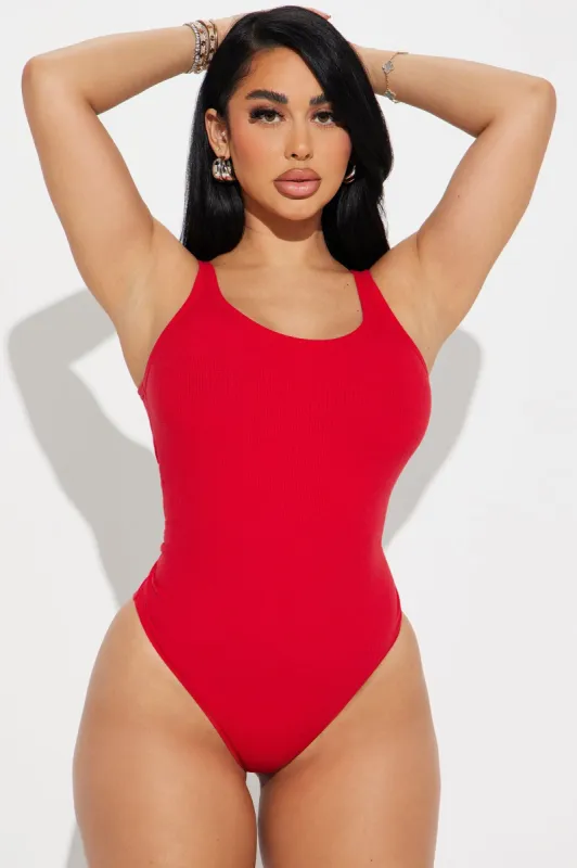 Desiree Scoop Neck Bodysuit - Red sold by Fashion Nova