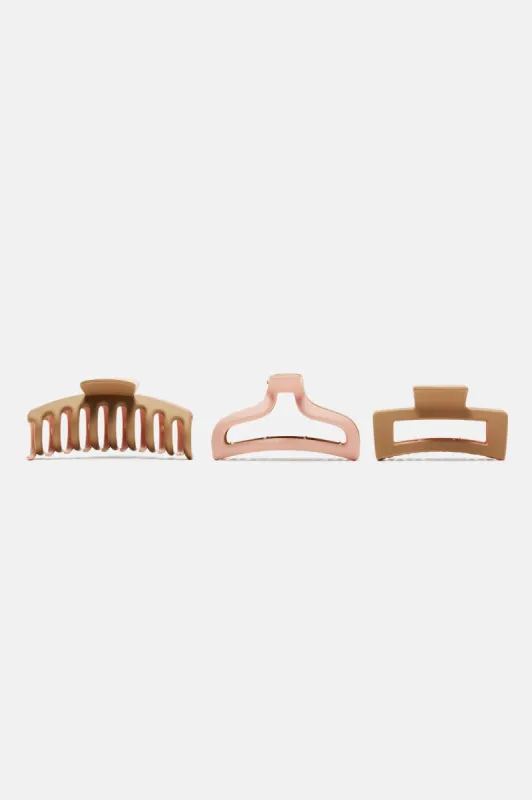 Essential Trio Claw Clip Set  - Blush/combo sold by Fashion Nova