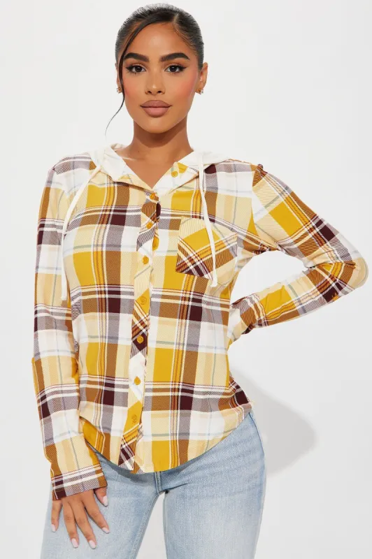 Make No Mistake Plaid Top - Mustard/combo sold by Fashion Nova