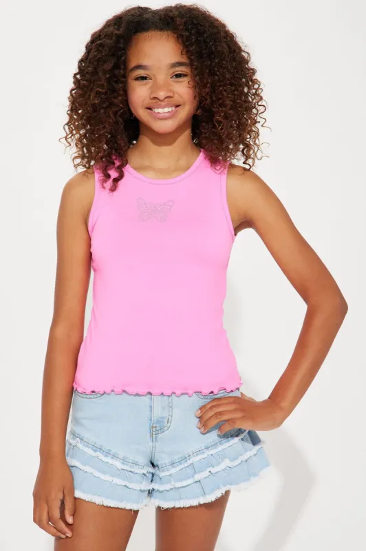 Mini Butterfly Rhinestone Tank - Pink sold by Fashion Nova