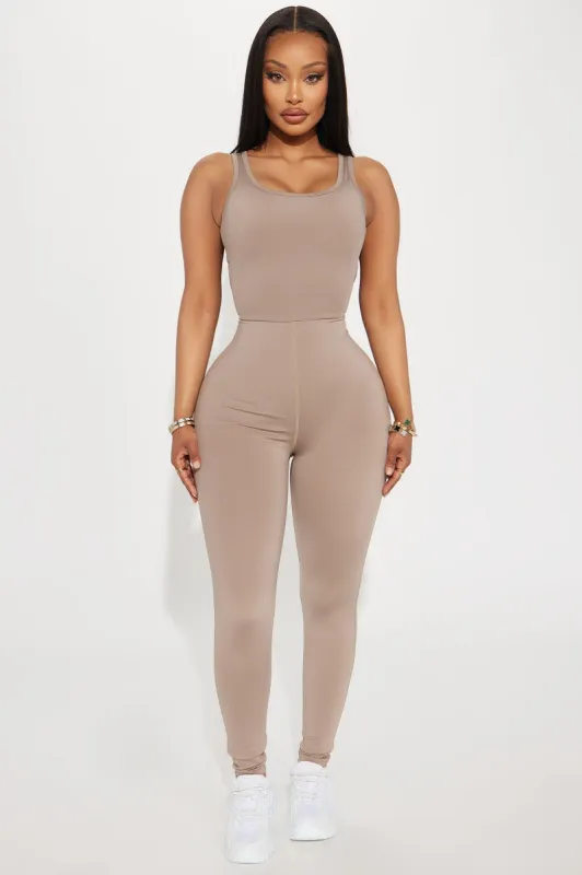 Settle The Score Elevate Jumpsuit - Taupe sold by Fashion Nova