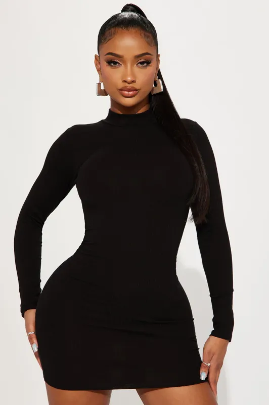 Essential Ribbed Mini Dress - Black sold by Fashion Nova