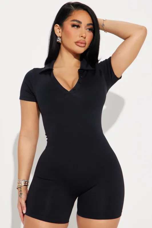 Tennis Club Flex Seamless Active Romper - Black sold by Fashion Nova