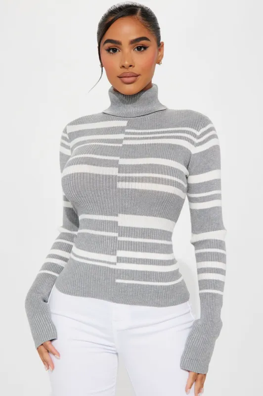 Anaisa Turtleneck Sweater - Grey/combo sold by Fashion Nova