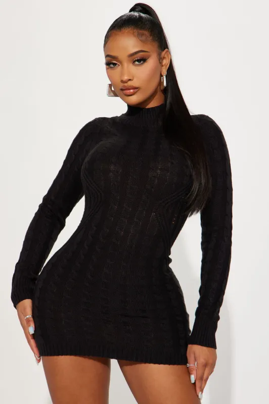 Cari Cable Knit Mini Dress - Black sold by Fashion Nova