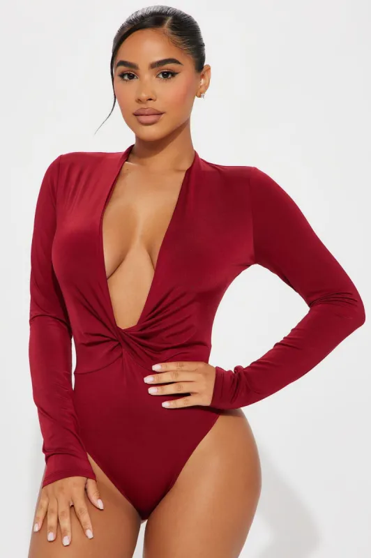 Lizette Twist Front Bodysuit - Wine sold by Fashion Nova