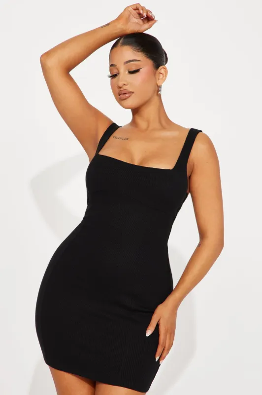 Celine Ribbed Mini Dress - Black sold by Fashion Nova