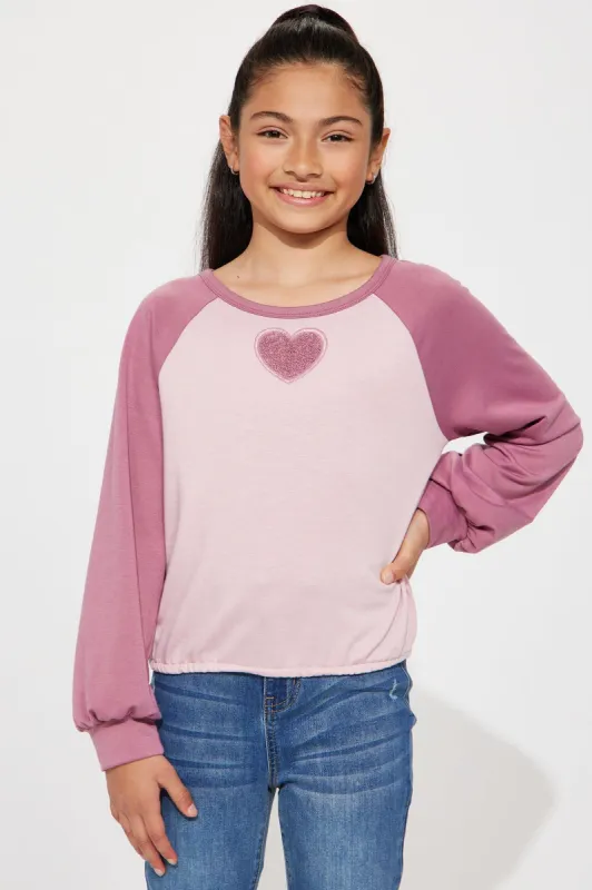 Mini 3D Heart French Terry Sweatshirt - Rose sold by Fashion Nova