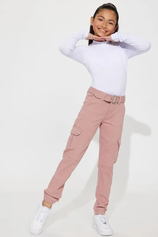 Mini Twill Belted Cargo Pants - Rose sold by Fashion Nova