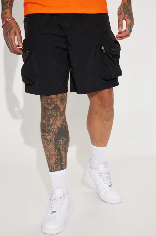 Buckle Up Nylon Cargo Shorts - Black sold by Fashion Nova