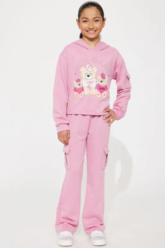 Mini Girl Gang Fleece Flare Pant Set - Mauve sold by Fashion Nova