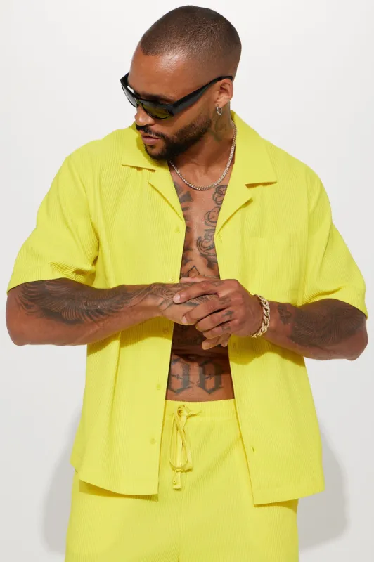 Show Up Short Sleeve Cuban Shirt - Yellow sold by Fashion Nova