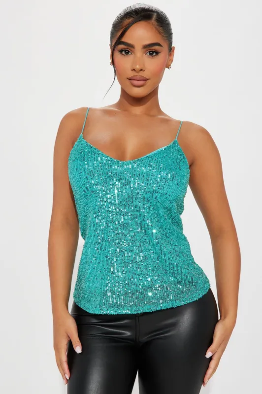 Seffani Sequin Cami - Turquoise sold by Fashion Nova