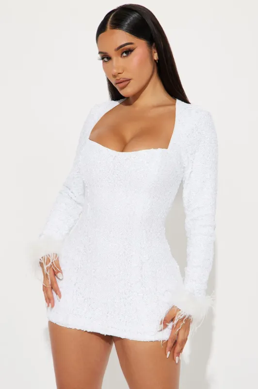Snowflake Sequin Mini Dress - White sold by Fashion Nova