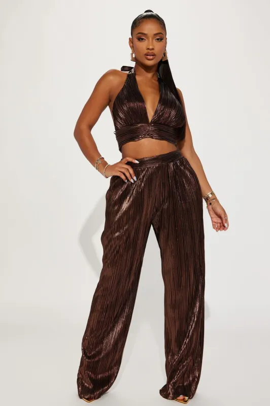 Alisha Metallic Pant Set - Chocolate sold by Fashion Nova