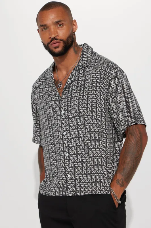 Circling Around Short Sleeve Button Up - Off  White/combo sold by Fashion Nova