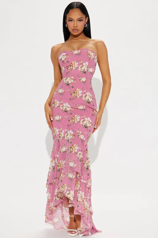 Jeannie Floral Maxi Dress - Mauve/combo sold by Fashion Nova
