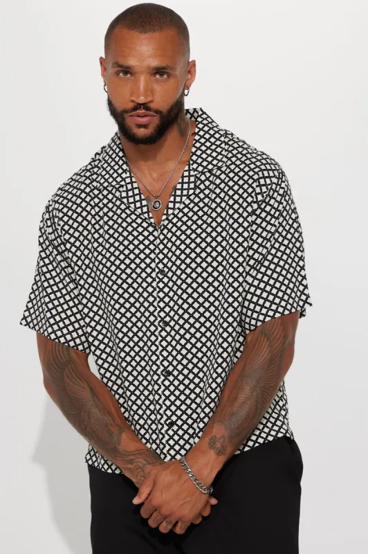 Off The Grid Short Sleeve Button Up - Off  White/combo sold by Fashion Nova