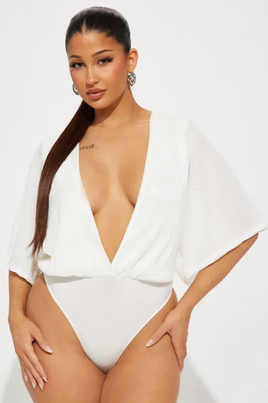 Mariah Plisse Bodysuit - Ivory sold by Fashion Nova