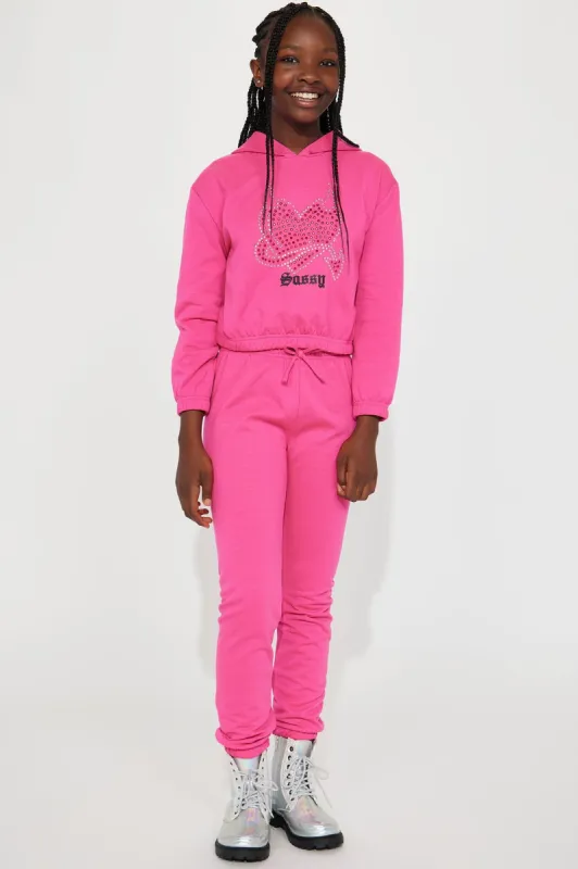 Mini Sassy Heart Fleece Jogger Set - Pink sold by Fashion Nova