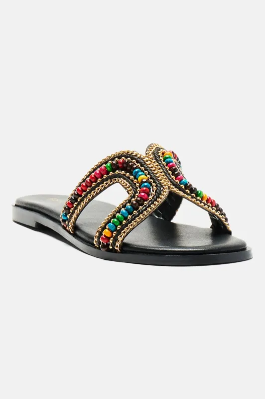 Tropical Escape Flat Sandals - Black sold by Fashion Nova