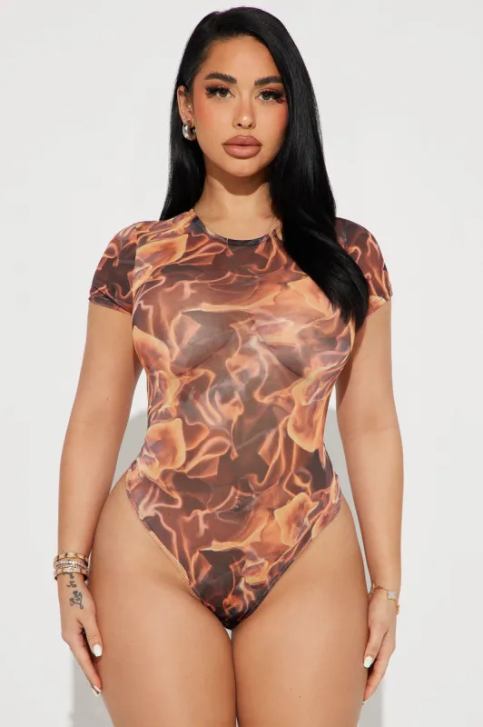 Make Me Melt Mesh Bodysuit - Orange/combo sold by Fashion Nova