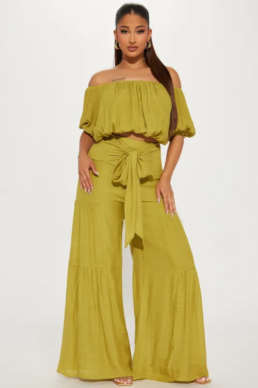 Take Me On A Vacay Pant Set - Chartreuse sold by Fashion Nova