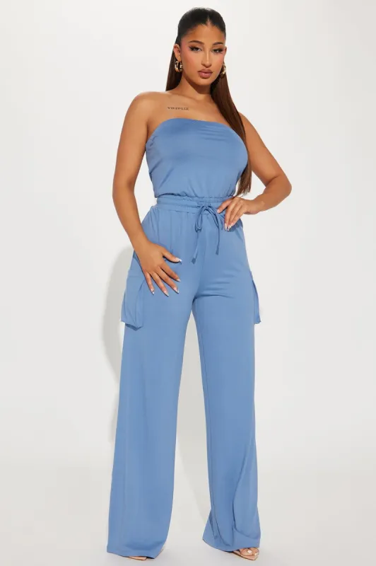 Alex Cargo Jumpsuit - Blue sold by Fashion Nova