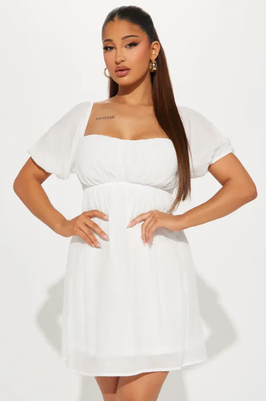 Susie Ruched Mini Dress - White sold by Fashion Nova