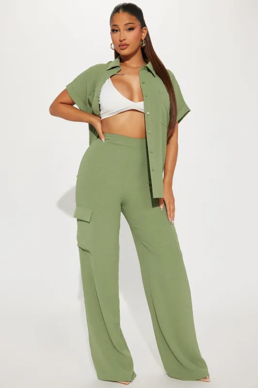Caroline Cargo Pant Set - Sage sold by Fashion Nova