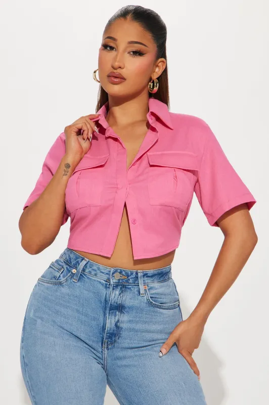 Allegra Linen Shirt - Pink sold by Fashion Nova