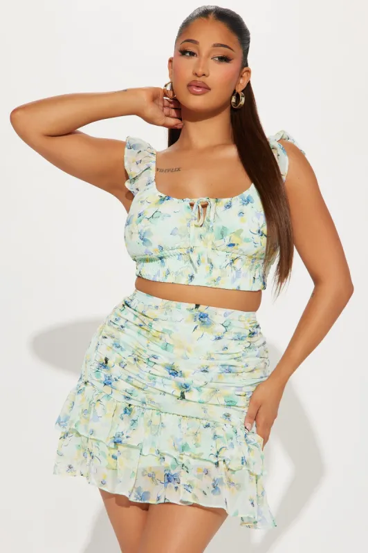 Sweet As Pie Floral Skirt Set - Aqua sold by Fashion Nova