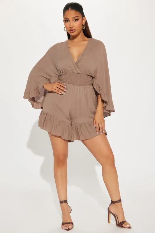 Thinking It Over Romper - Taupe sold by Fashion Nova