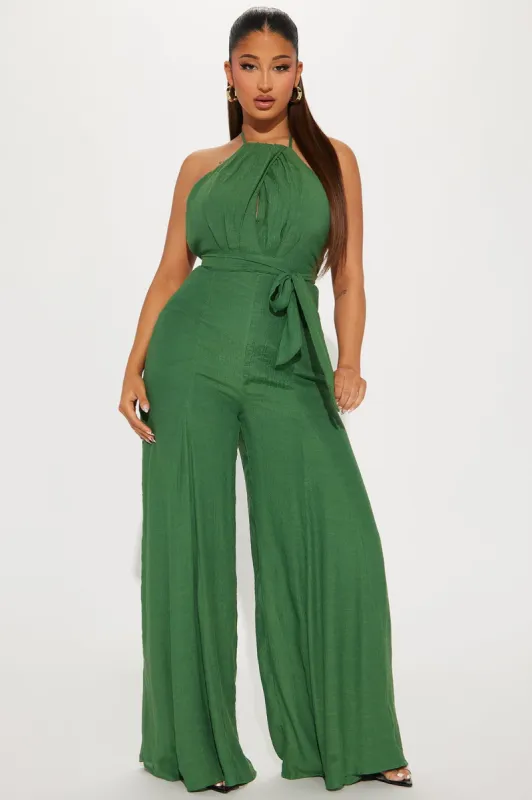 Thomas Linen Jumpsuit  - Green sold by Fashion Nova