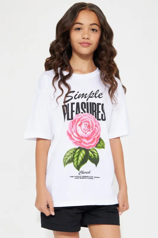 Mini Simple Pleasures Graphic T-Shirt - White sold by Fashion Nova