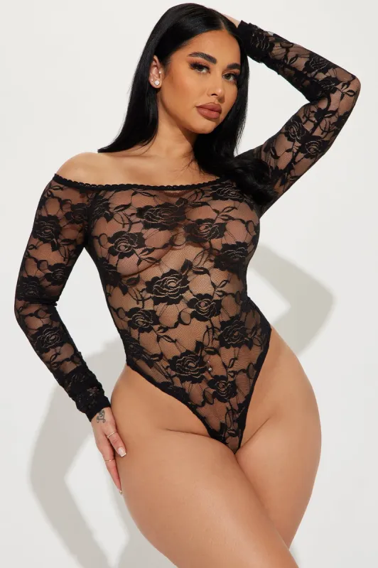 Girl Dinner Lace Bodysuit - Black sold by Fashion Nova