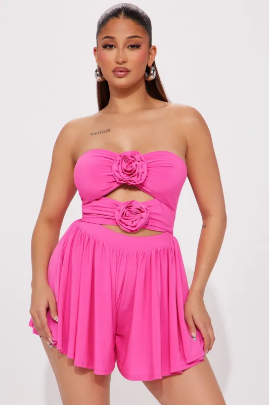 Rooftop Views Romper - Fuchsia sold by Fashion Nova