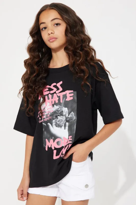 Mini Less Hate More Love Tee - Black sold by Fashion Nova