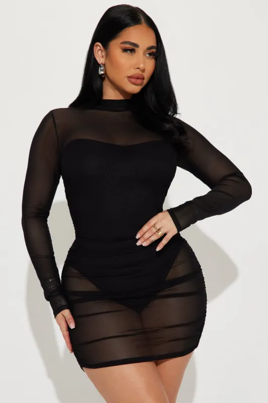 Sarai Mesh Mini Dress - Black sold by Fashion Nova