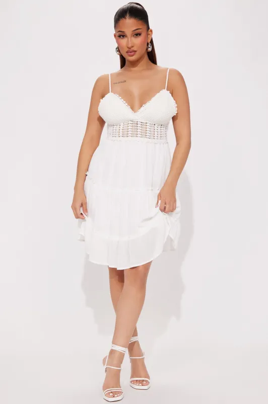 Clover Gauze Mini Dress - White sold by Fashion Nova